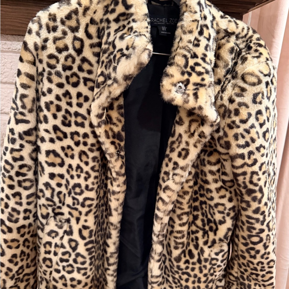 Rachel Zoe Leopard Faux Fur Jacket / Coat – Stand Collar